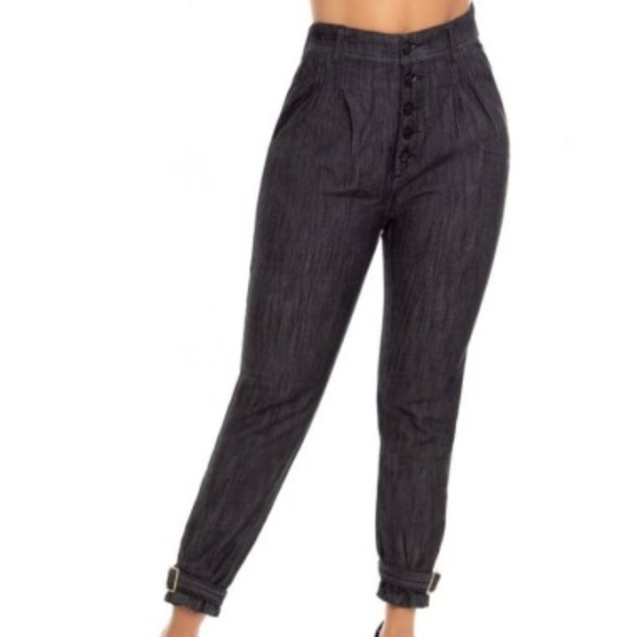 NWT Pitbull Colombiano Jeans Button Front and Straps at Ankles sz 4 - Picture 1 of 7